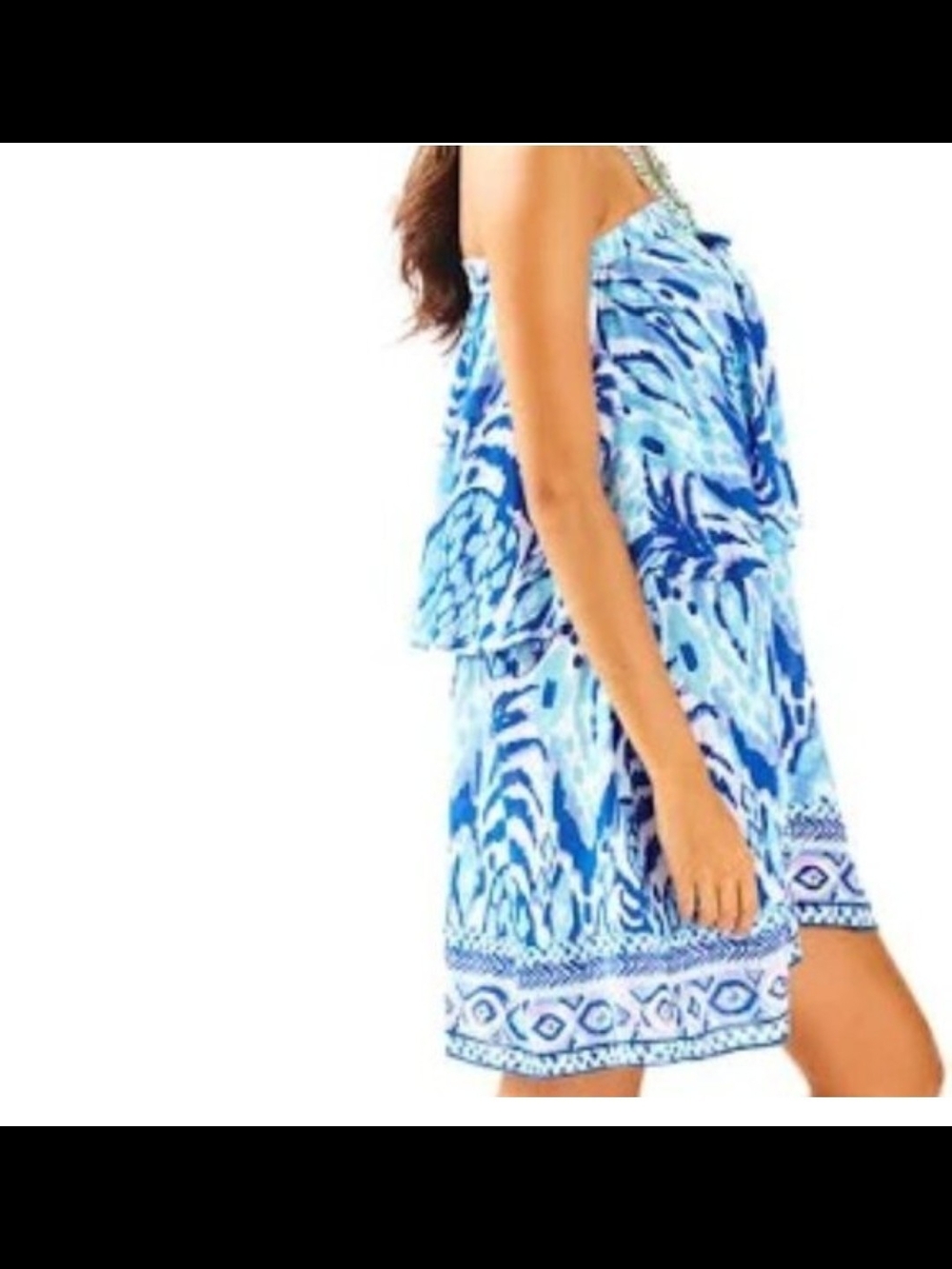 Lilly Pulitzer Blue Printed Strapless Summer Dress Sz L - Picture 2 of 6